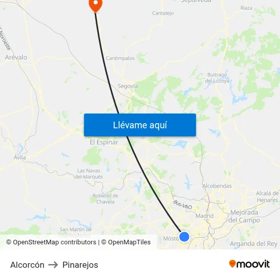 Alcorcón to Pinarejos map