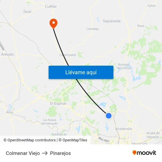Colmenar Viejo to Pinarejos map