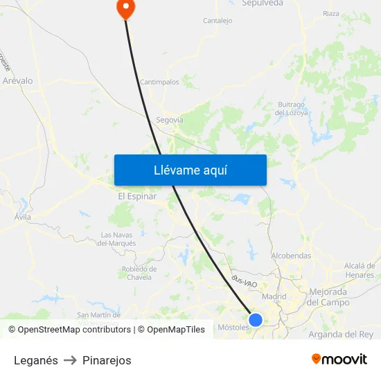 Leganés to Pinarejos map
