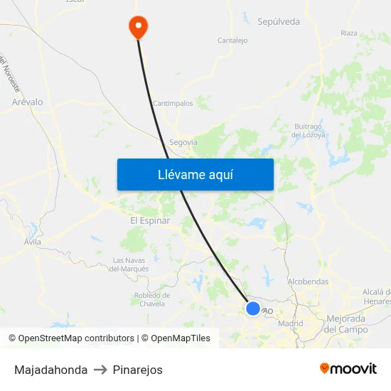 Majadahonda to Pinarejos map