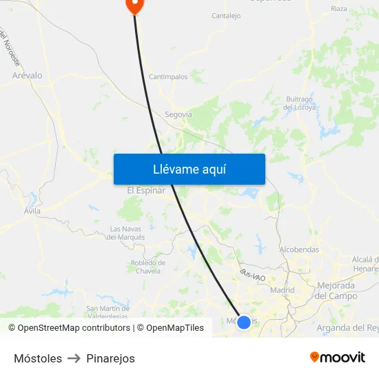 Móstoles to Pinarejos map