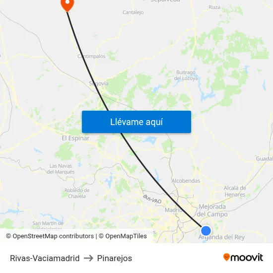 Rivas-Vaciamadrid to Pinarejos map