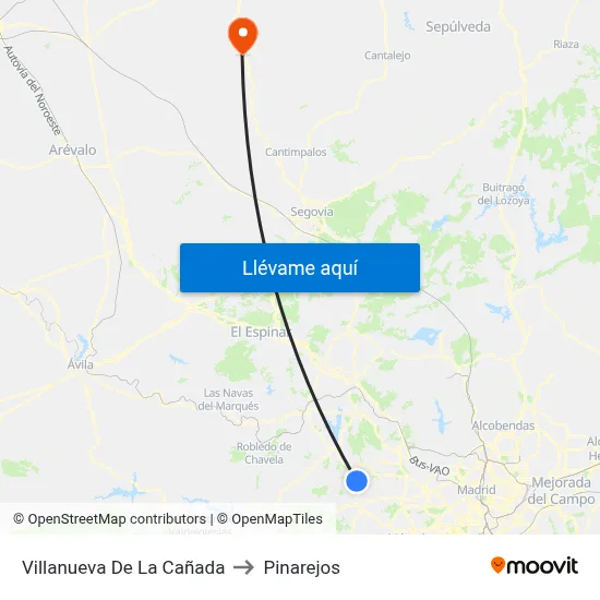 Villanueva De La Cañada to Pinarejos map