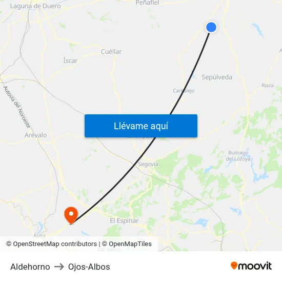 Aldehorno to Ojos-Albos map