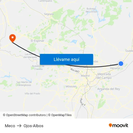 Meco to Ojos-Albos map