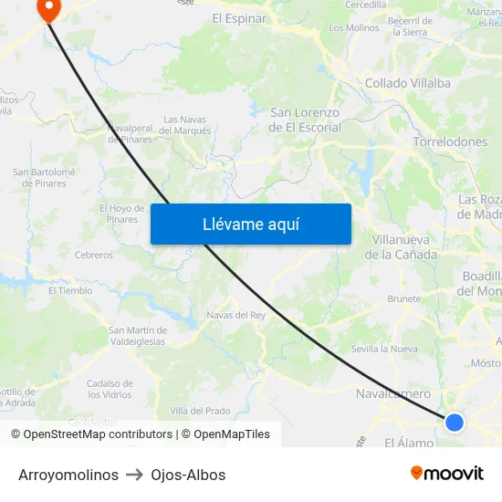 Arroyomolinos to Ojos-Albos map