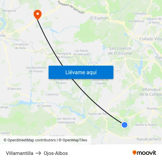 Villamantilla to Ojos-Albos map