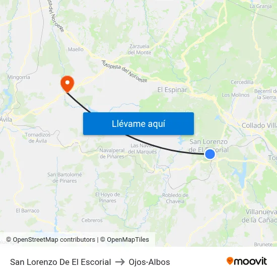 San Lorenzo De El Escorial to Ojos-Albos map