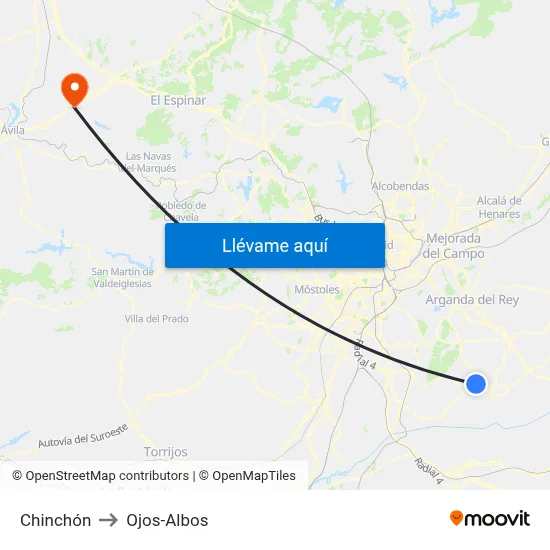Chinchón to Ojos-Albos map