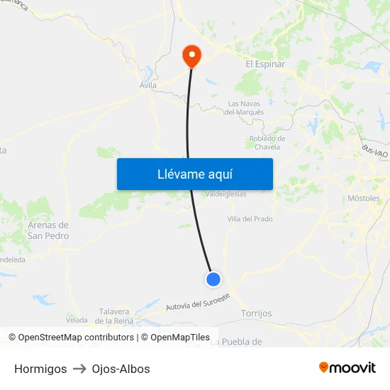 Hormigos to Ojos-Albos map