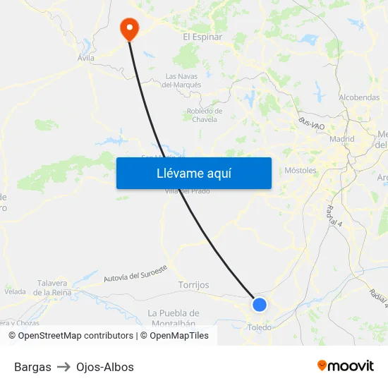 Bargas to Ojos-Albos map