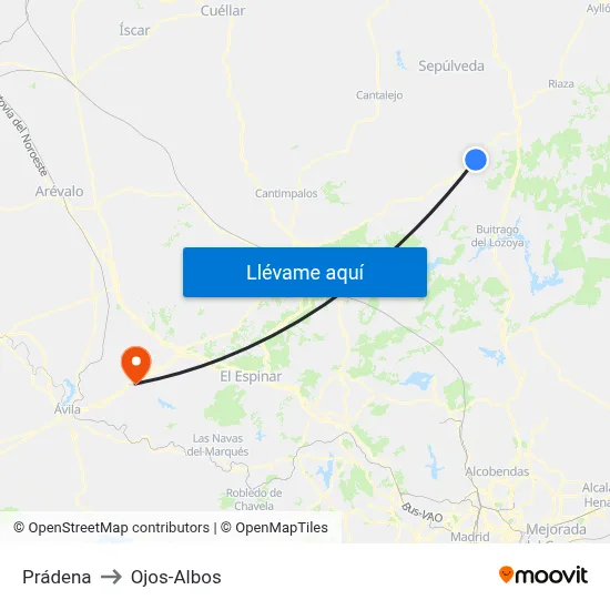 Prádena to Ojos-Albos map