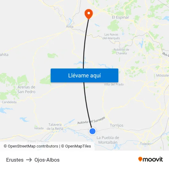 Erustes to Ojos-Albos map