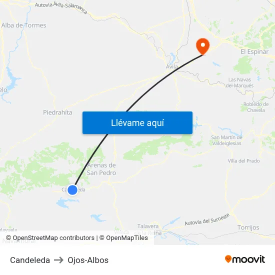 Candeleda to Ojos-Albos map