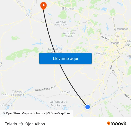 Toledo to Ojos-Albos map