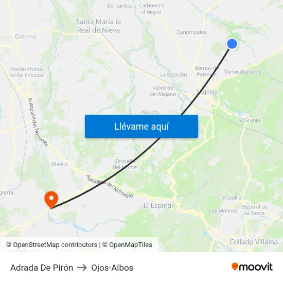 Adrada De Pirón to Ojos-Albos map
