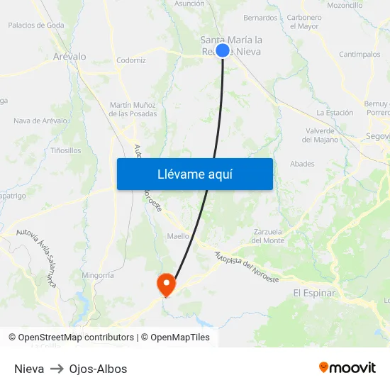 Nieva to Ojos-Albos map