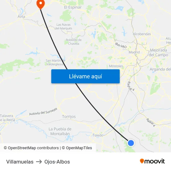 Villamuelas to Ojos-Albos map