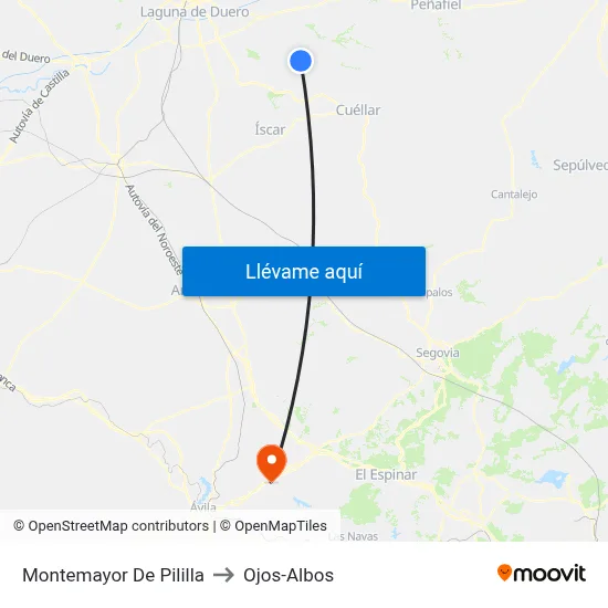 Montemayor De Pililla to Ojos-Albos map