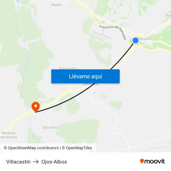 Villacastín to Ojos-Albos map