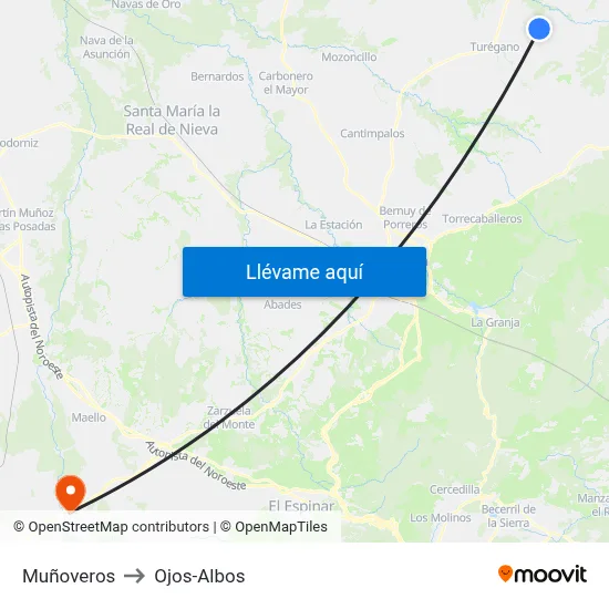 Muñoveros to Ojos-Albos map