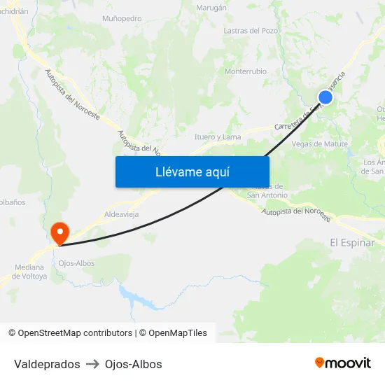 Valdeprados to Ojos-Albos map