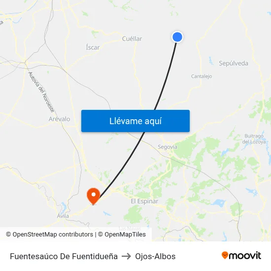 Fuentesaúco De Fuentidueña to Ojos-Albos map