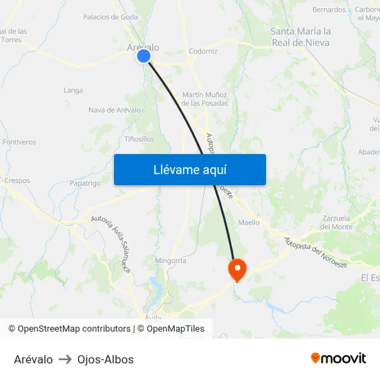 Arévalo to Ojos-Albos map