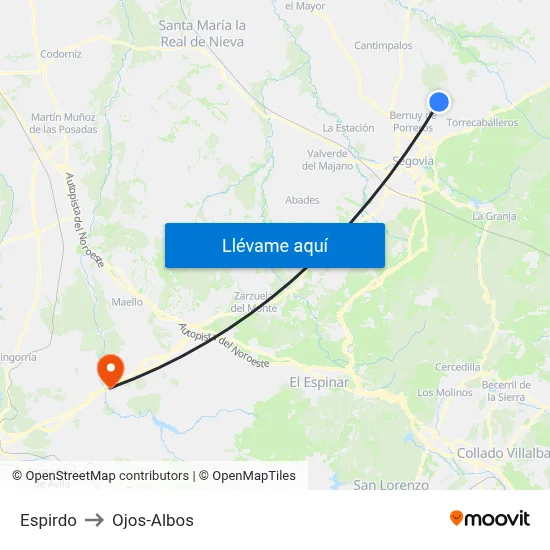 Espirdo to Ojos-Albos map
