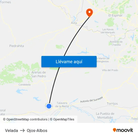Velada to Ojos-Albos map
