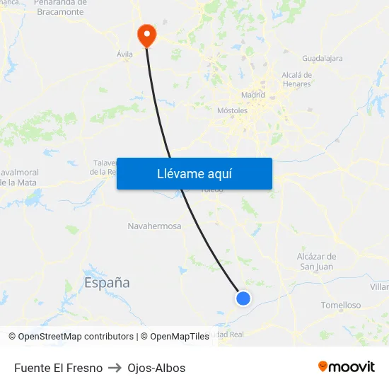 Fuente El Fresno to Ojos-Albos map