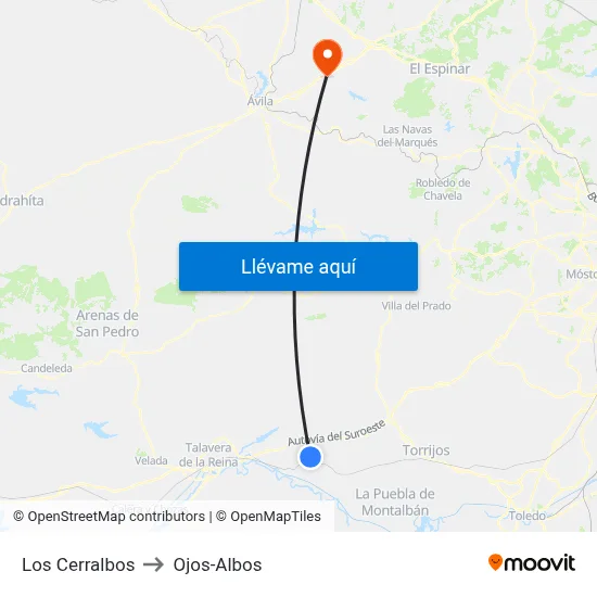 Los Cerralbos to Ojos-Albos map