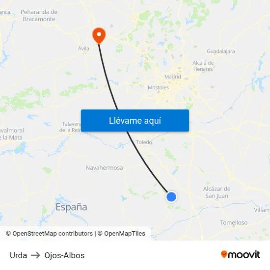 Urda to Ojos-Albos map