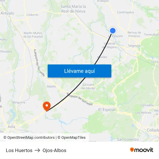 Los Huertos to Ojos-Albos map