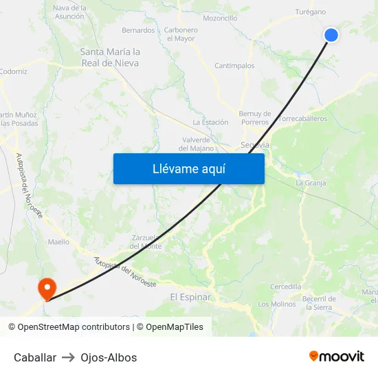 Caballar to Ojos-Albos map