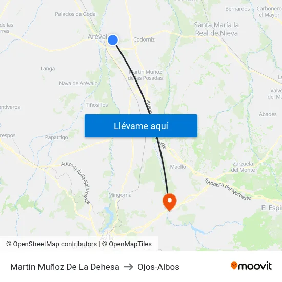 Martín Muñoz De La Dehesa to Ojos-Albos map