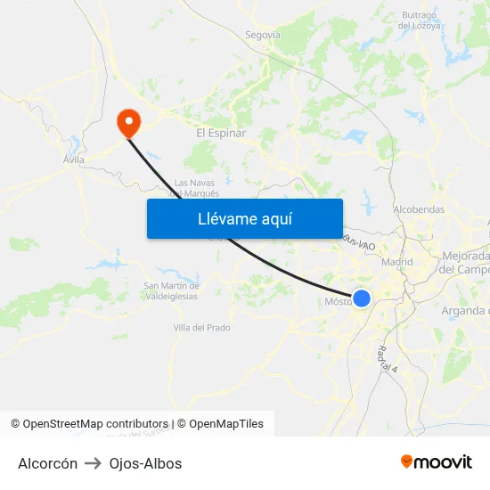 Alcorcón to Ojos-Albos map