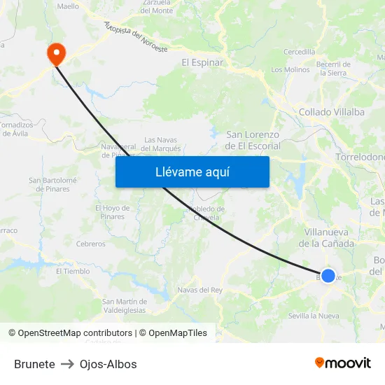 Brunete to Ojos-Albos map