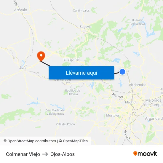 Colmenar Viejo to Ojos-Albos map