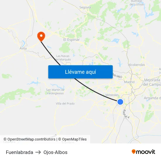 Fuenlabrada to Ojos-Albos map