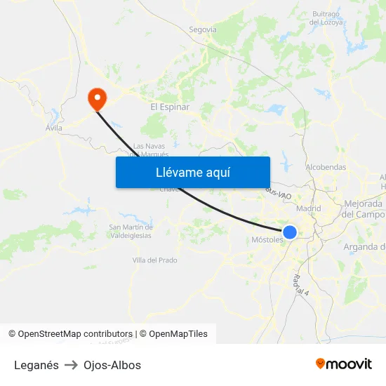 Leganés to Ojos-Albos map