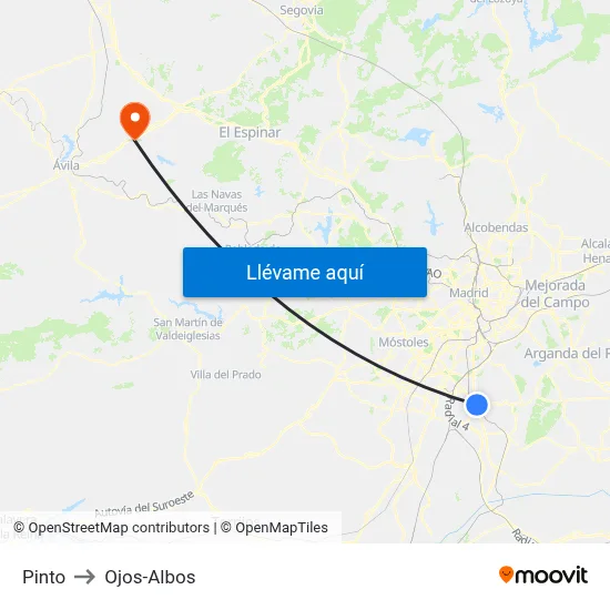 Pinto to Ojos-Albos map