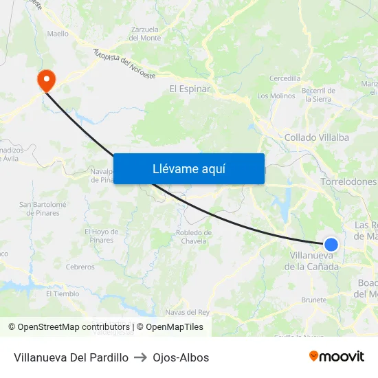 Villanueva Del Pardillo to Ojos-Albos map