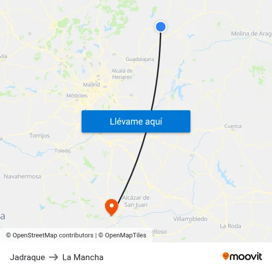 Jadraque to La Mancha map