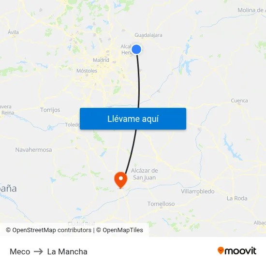 Meco to La Mancha map
