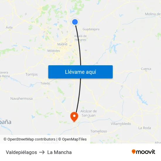 Valdepiélagos to La Mancha map
