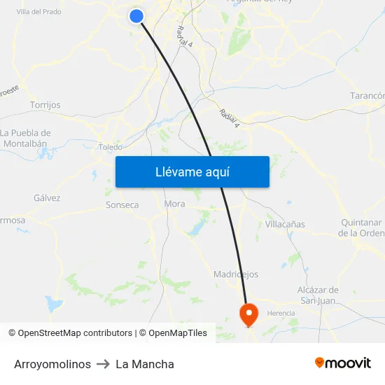 Arroyomolinos to La Mancha map
