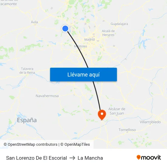 San Lorenzo De El Escorial to La Mancha map