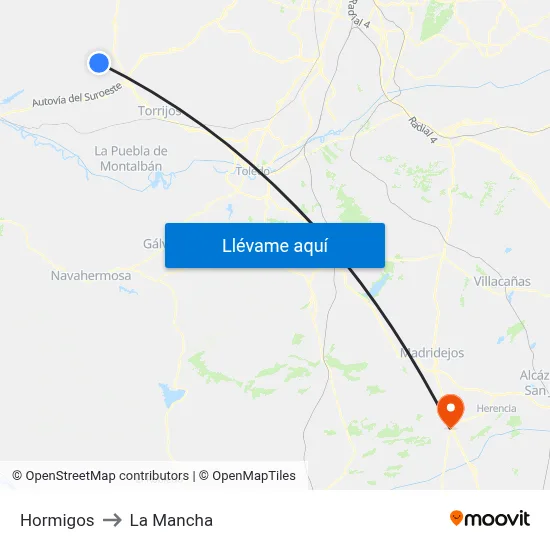 Hormigos to La Mancha map