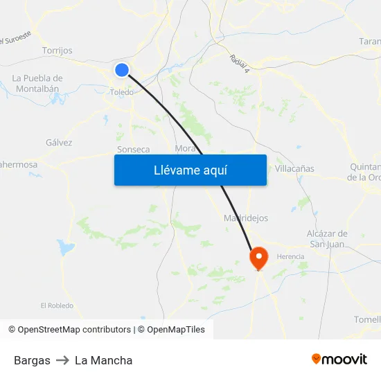 Bargas to La Mancha map